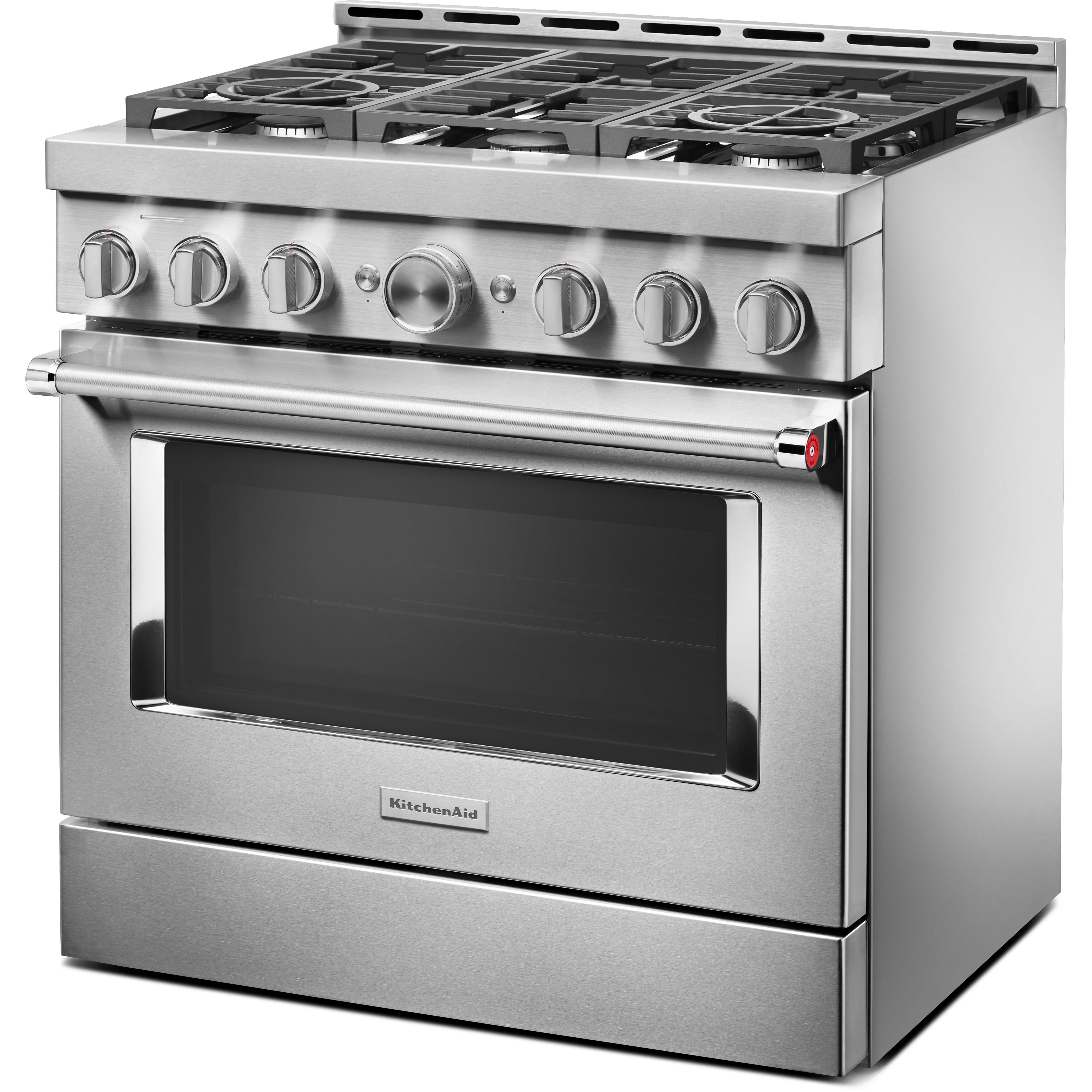 KitchenAid 36-inch Freestanding Gas Range with Even-Heat? True Convection KFGC506JSS