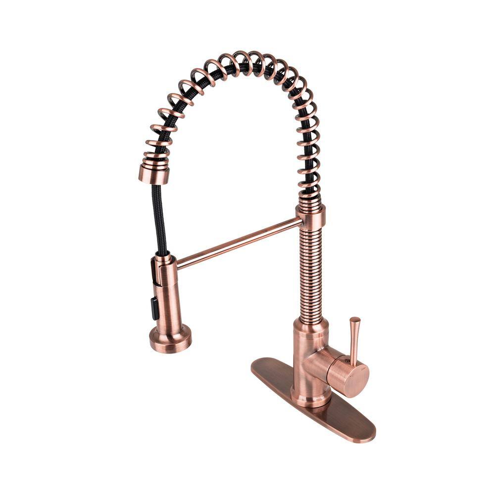 Fontaine by Italia Residential Single-Handle Pull-Down Sprayer Kitchen Faucet with Flat Spray Head and Deck Plate in Antique Copper N96565F-DP-AC