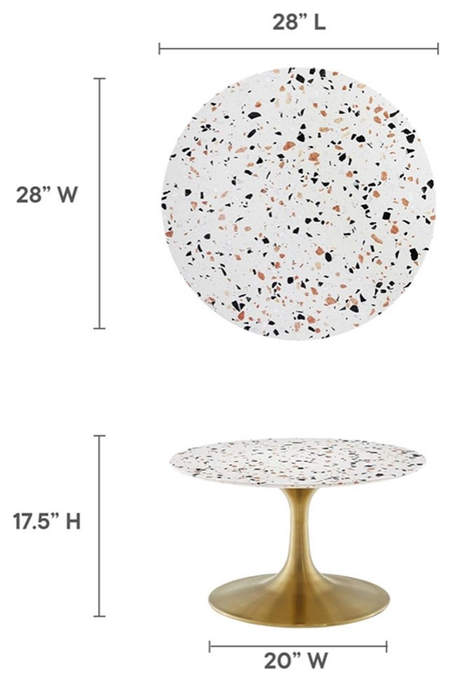 Modway Lippa 28 quotRound Modern Terrazzo  ampMetal Coffee Table in Gold/White   Midcentury   Coffee Tables   by Homesquare  Houzz