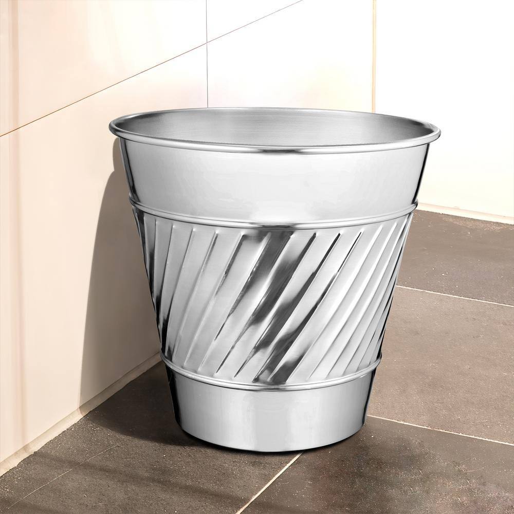 Monarch Abode Handcrafted Crest and Wave Embossed Metal Wastebasket (Nickel) 39328