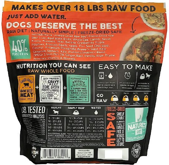 Nature's Diet Fresh Beef Simply Raw Freeze-Dried Dog Food， 3-lb bag