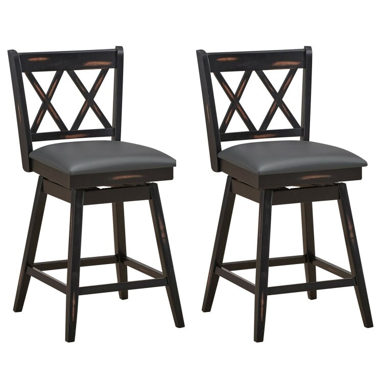 2 Pieces 24 Inch Swivel Counter Height Barstool Set with Rubber Wood Legs - 18