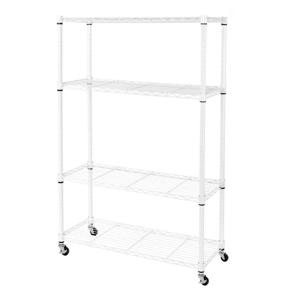 Seville Classics White 4-Tier Heavy Duty Steel Wire Garage Storage Shelving Unit (36 in. W x 56.5 in. H x 14 in. D) SHE15381B