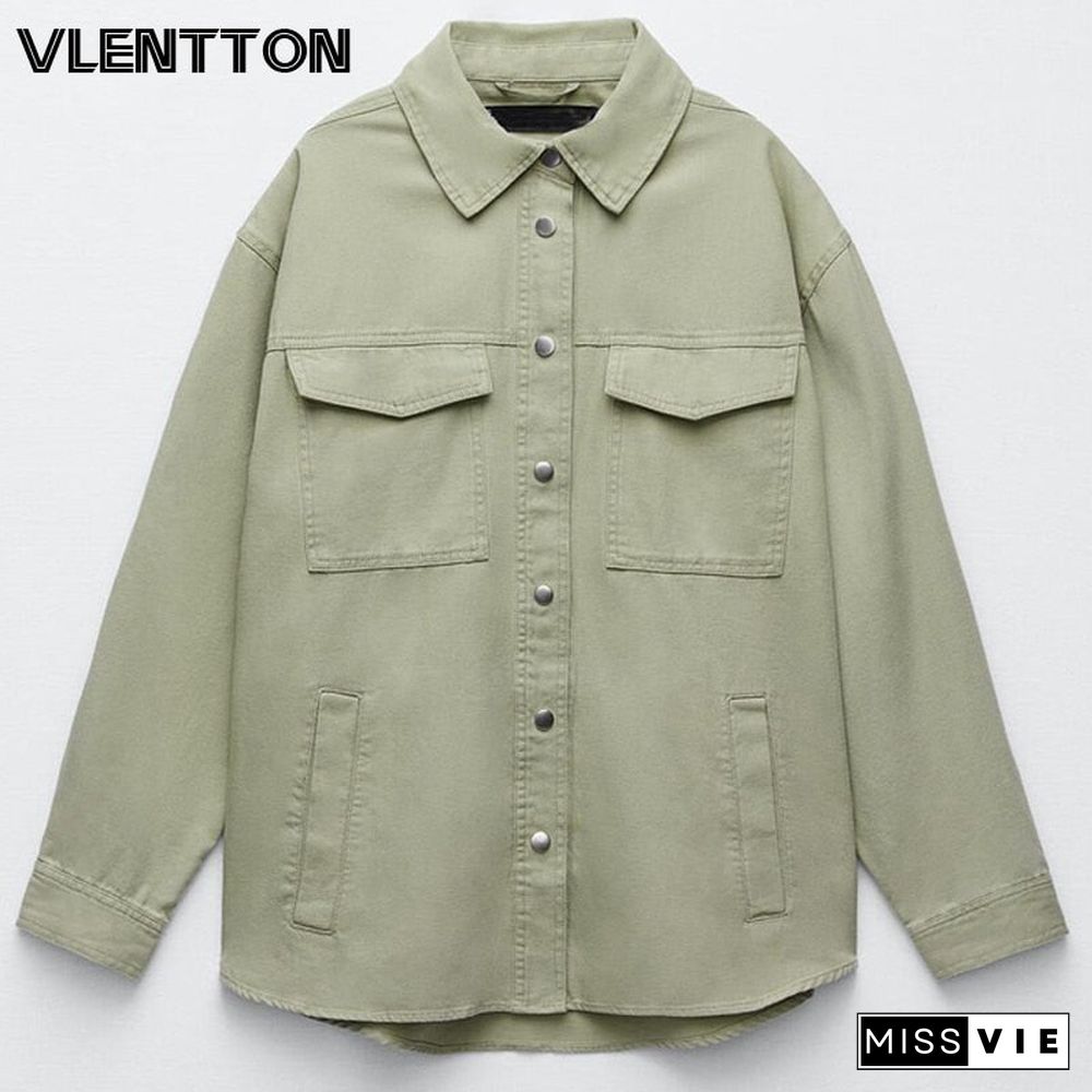 New Spring Autumn Woman Jacket Buttoned Long Sleeve Pockets Vintage Feminine Casual Loose Jackets Chic Top Coat