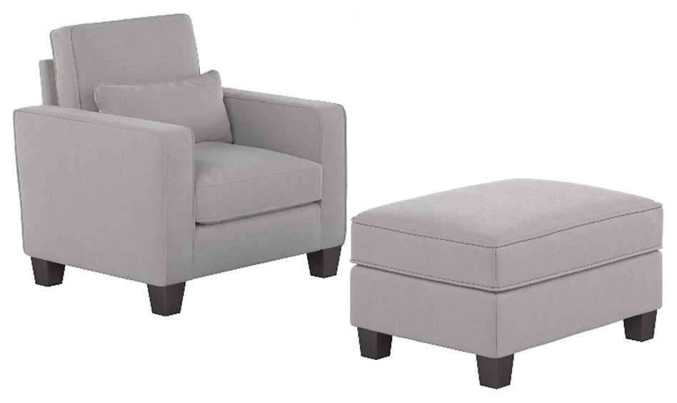 Pemberly Row Accent Chair with Ottoman Set in Light Gray Microsuede Fabric   Transitional   Armchairs And Accent Chairs   by Homesquare  Houzz