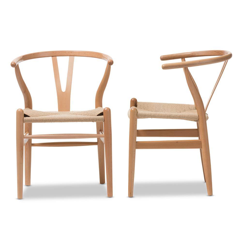 Baxton Studio Wishbone Mid-Century Light Brown Finish Wood Chair Set (2-Piece) 2PC-3327-HD