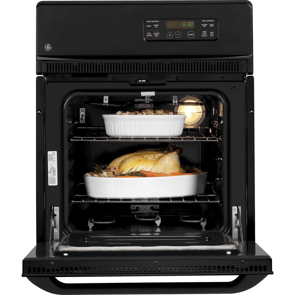 GE 24 in. Single Electric Wall Oven Self-Cleaning in Black JRP20BJBB