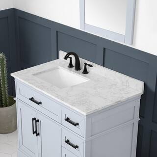 Home Decorators Collection Cherrydale 42 in. W x 22 in. D x 34.50 in. H Bath Vanity in Light Blue with White Cultured Marble Top Cherrydale 42J