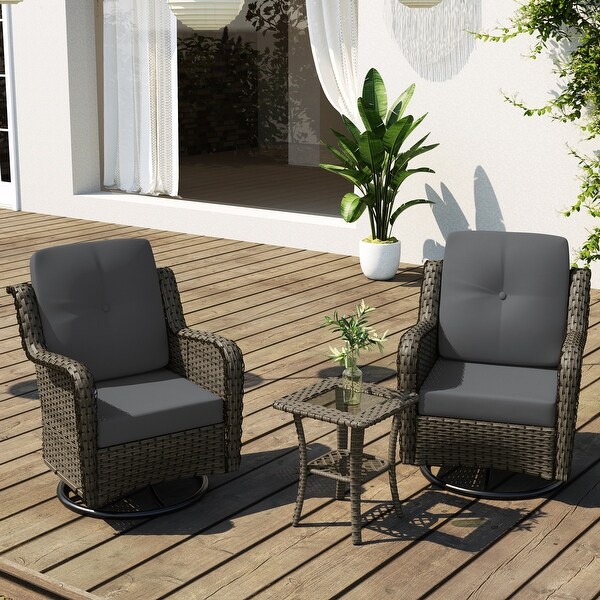 3 Pieces Patio Furniture Rocking Set with Rattan Side Table