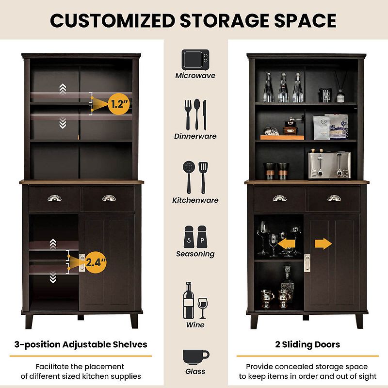 67 inches Freestanding Kitchen Pantry Cabinet with Sliding Doors