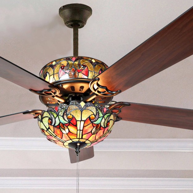 Led  Style Stained Glass Halston Lighted Ceiling Fan River Of Goods