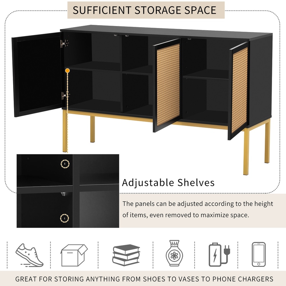 Large Storage Space Sideboard with Artificial Rattan Door and Rebound Device for Living Room   Entryway