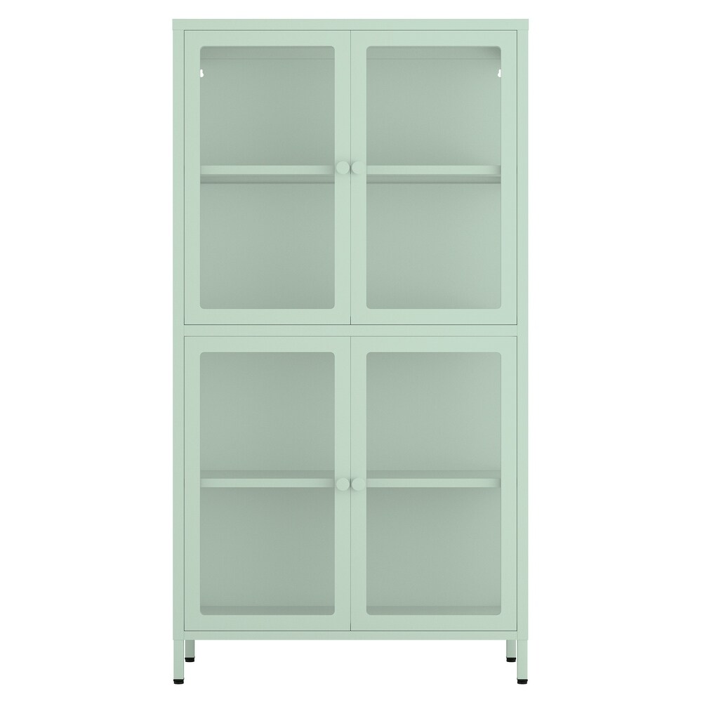 4 Glass Door Storage Cabinet with Adjustable Shelves and Cold Rolled Steel Feet Sideboard Bookshelf for Living Room Kitchen