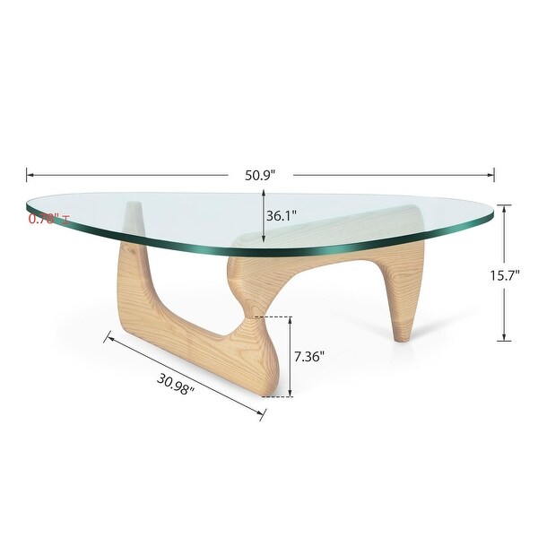 Noguchi Modern Triangle Glass Coffee Table Cherry Wood Base