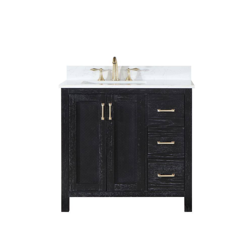 Altair Hadiya 36 in. W x 22 in. D x 34 in. H Bath Vanity in Black Oak with Carrara White Composite Stone Top 542036-BO-AW-NM