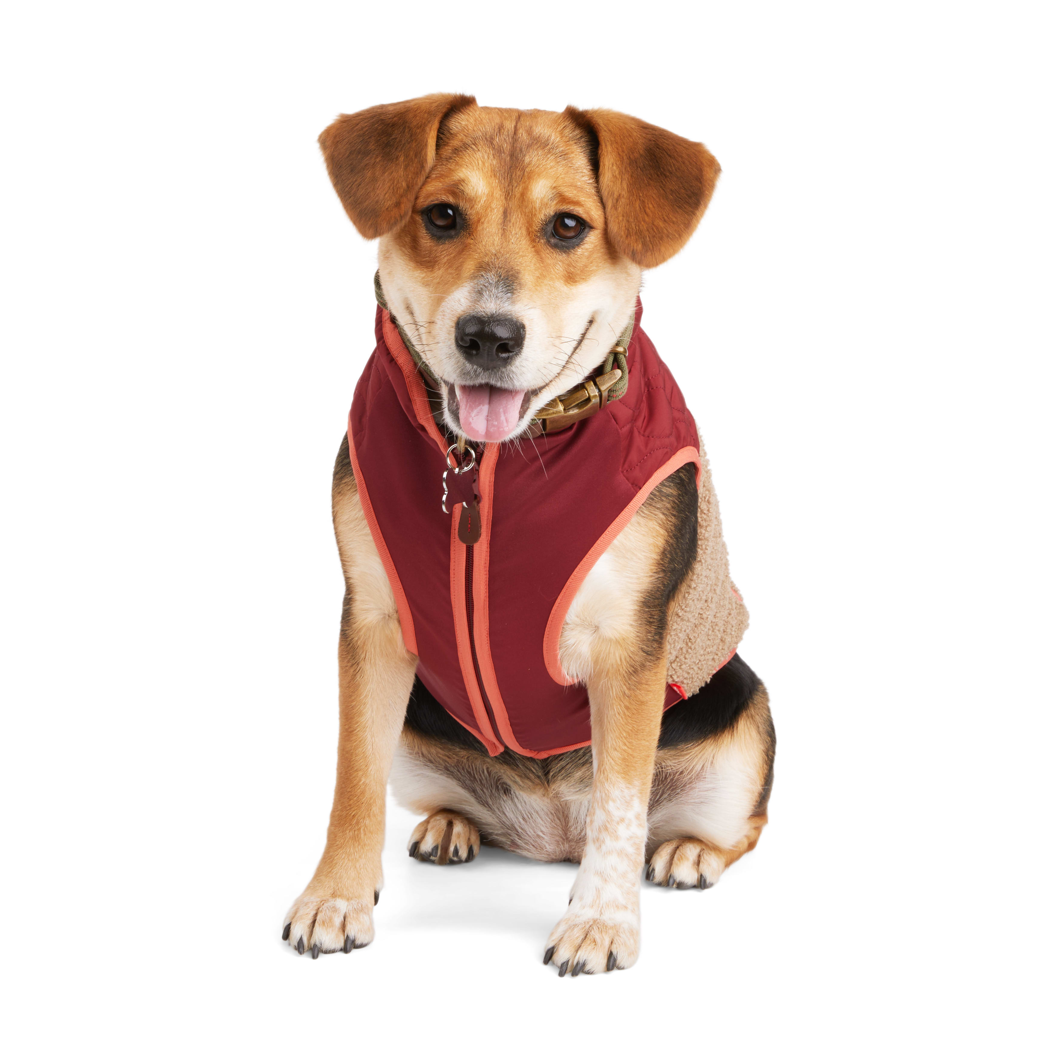 Reddy Burgundy/Tan Colorblock Fleece Dog Jacket， X-Small