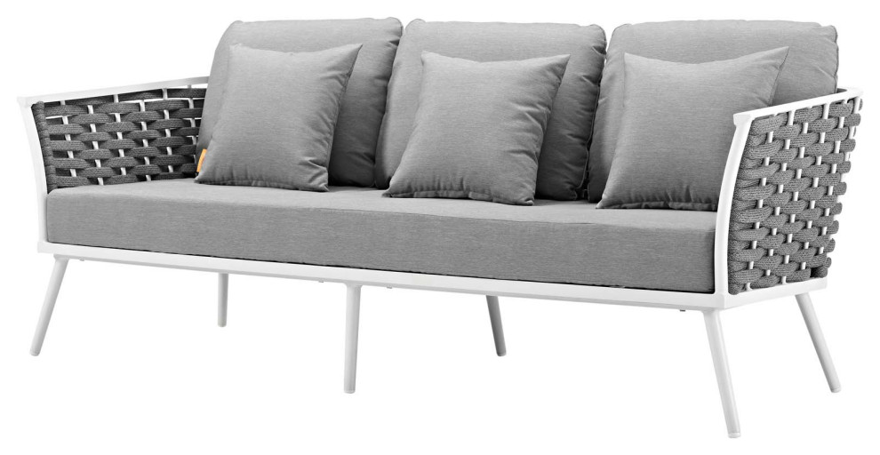 Modern Outdoor Patio Furniture Lounge Sofa  Fabric Aluminum  White Grey Gray   Midcentury   Outdoor Sofas   by House Bound  Houzz