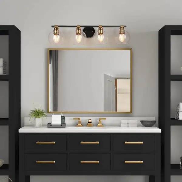 Iain Modern Black 2/3/4-Light Bathroom Vanity Lights Globe Seeded Glass Dimmable Wall Sconces