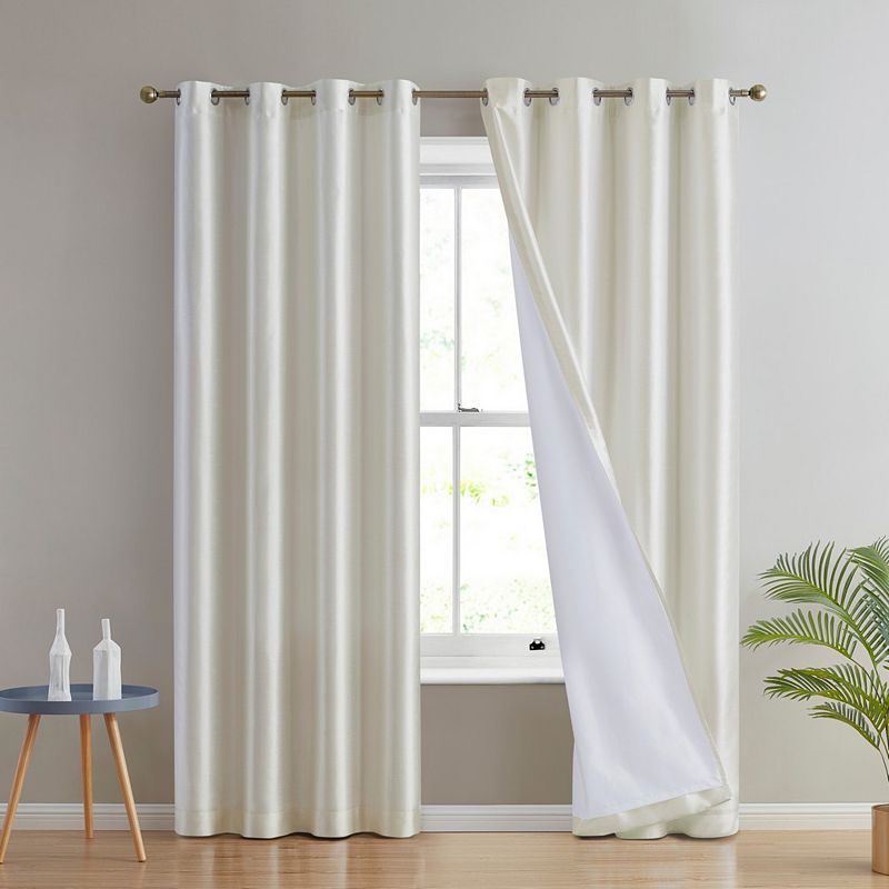 THD Duncan Faux Silk Semi Sheer Light Filtering Microfiber Lined Grommet Lightweight Window Curtains Drapery Bedroom， Dining Room and Living Room， 2 Panels