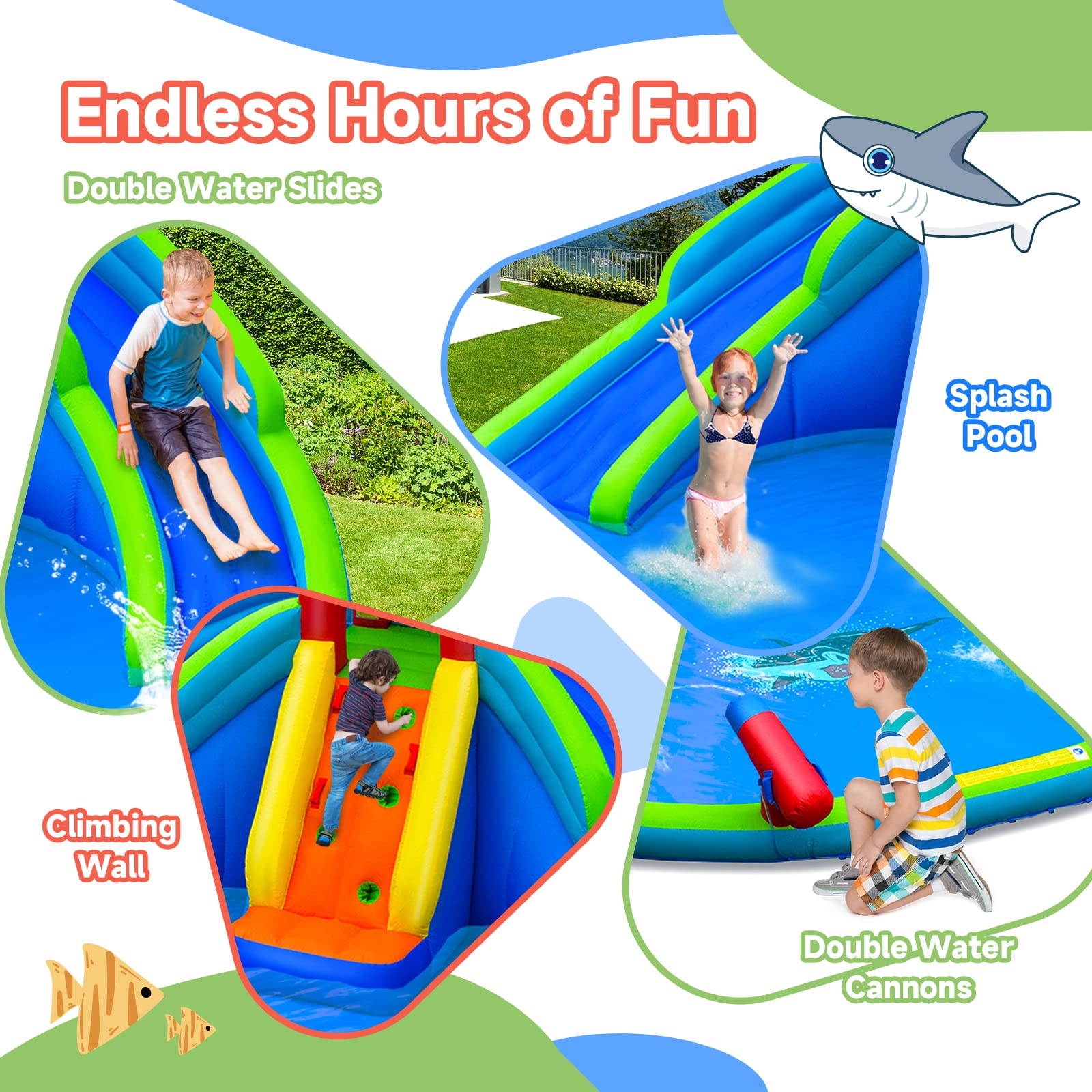 Inflatable Water Slide for Kids, Mighty Kids Inflatable Water Park w/Splash Pool