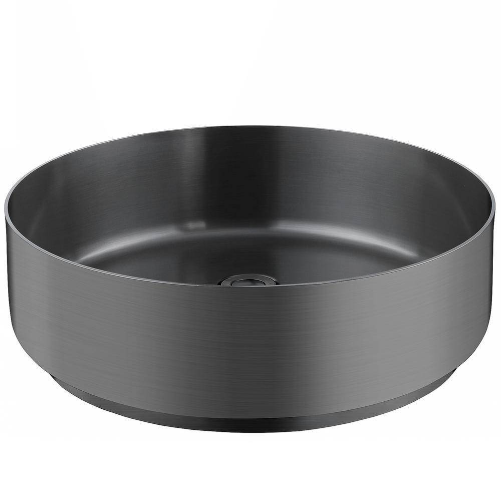 AKDY Brushed Graphite Black Stainless Steel Round Bathroom Vessel Sink with Pop-Up Drain BS001-1-SD