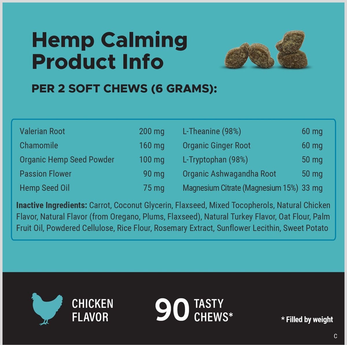 PetHonesty Hemp Calming Chicken Flavored Soft Chews Calming Supplement for Dogs