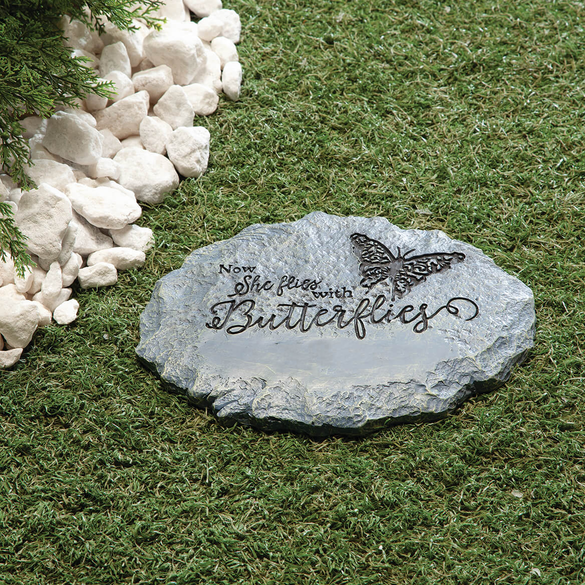 Butterfly Memorial Stone, Remembrance Garden Stone, Gray, 10-Inch