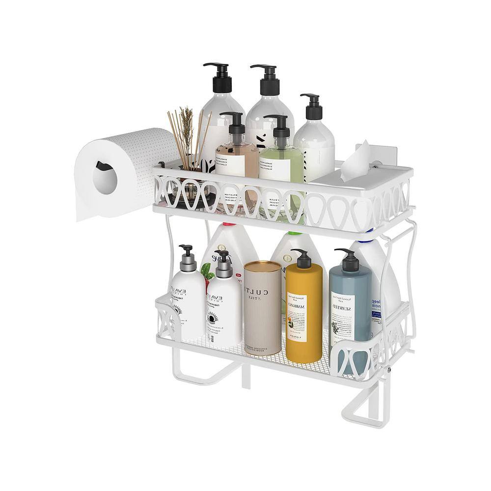 11.8 in. W x 6.1 in. D x 14 in. H Shower Caddy in White Bathroom Shelf 2 Layer Wall Mounted Storage Organizer W-SGA-12