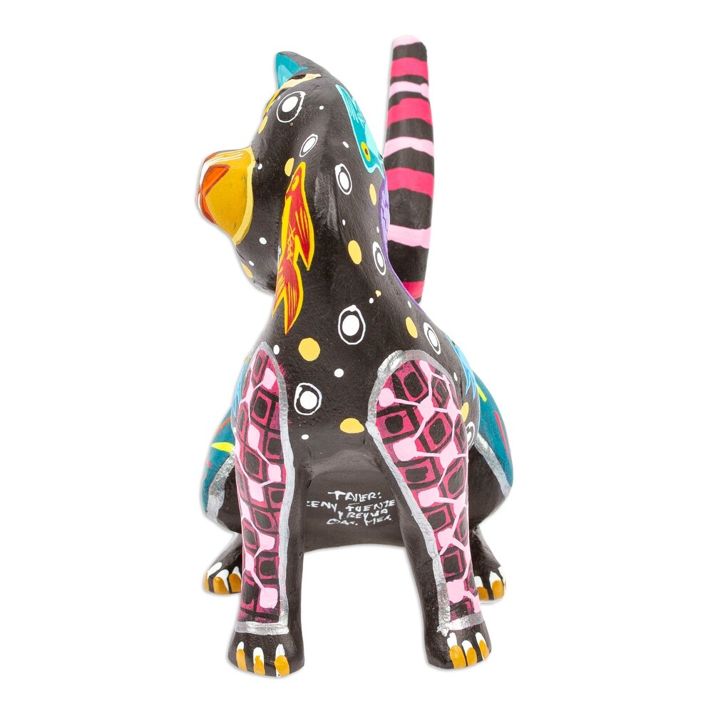 Novica Handmade Nocturnal Feline Questions Wood Alebrije Figurine