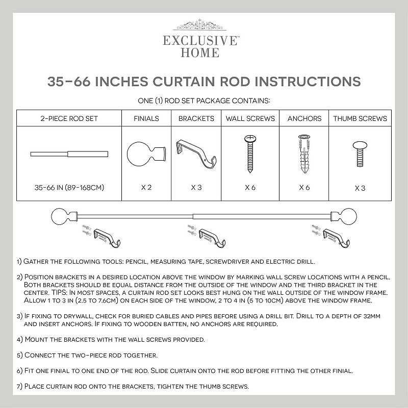 Exclusive Home Ozzi 1 Window Curtain Rod and Finial Set