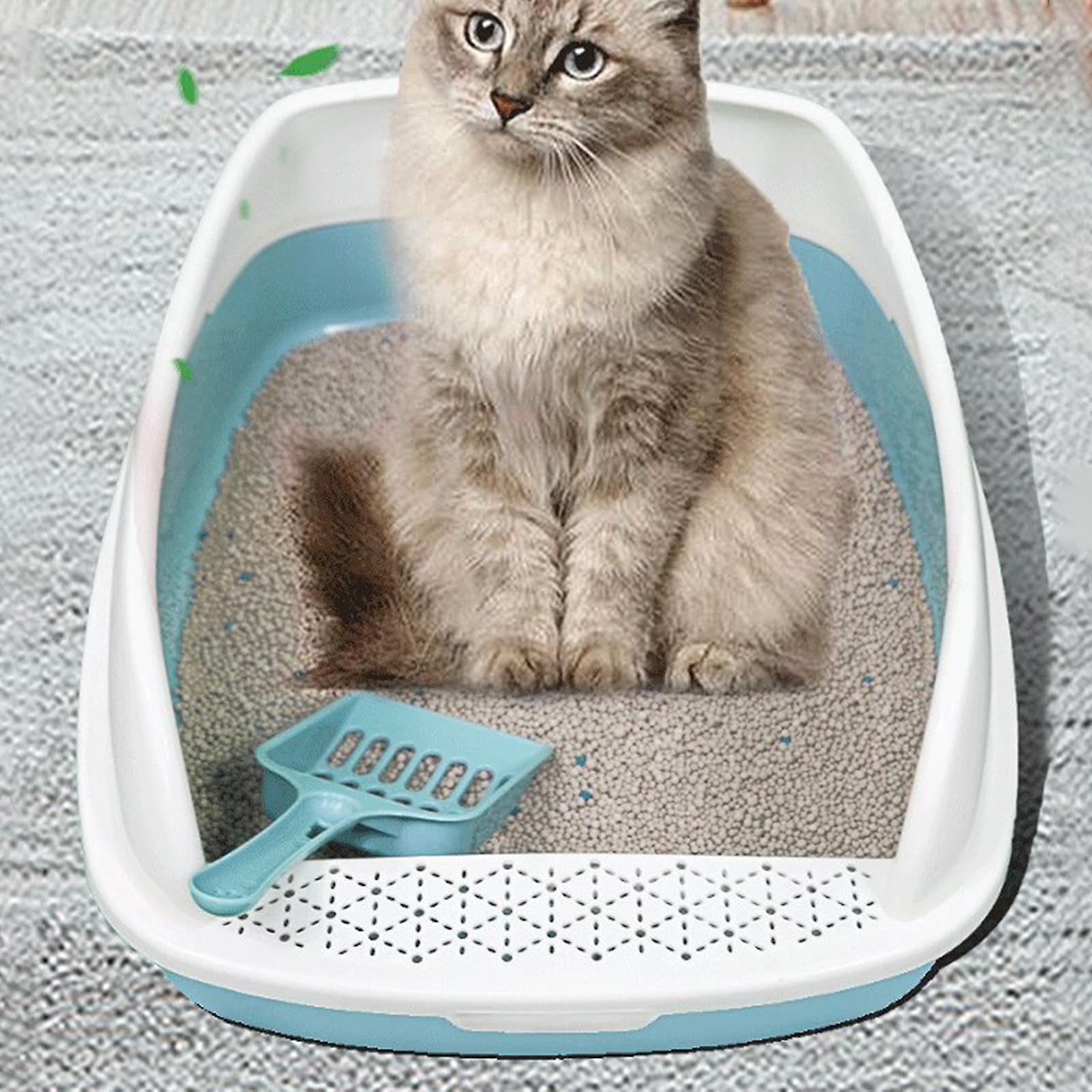 Cat Litter Box Semi Open Kitty Portable Deep Loo With Scoop Cat Potty Toilet Blue