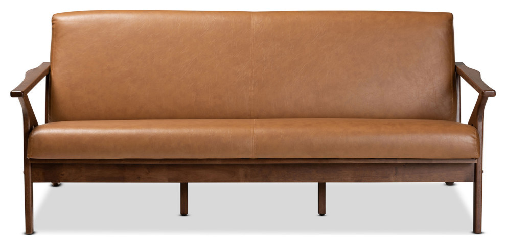 Bianca Mid Century Modern Sofa  Tan Faux Leather   Midcentury   Sofas   by Baxton Studio  Houzz