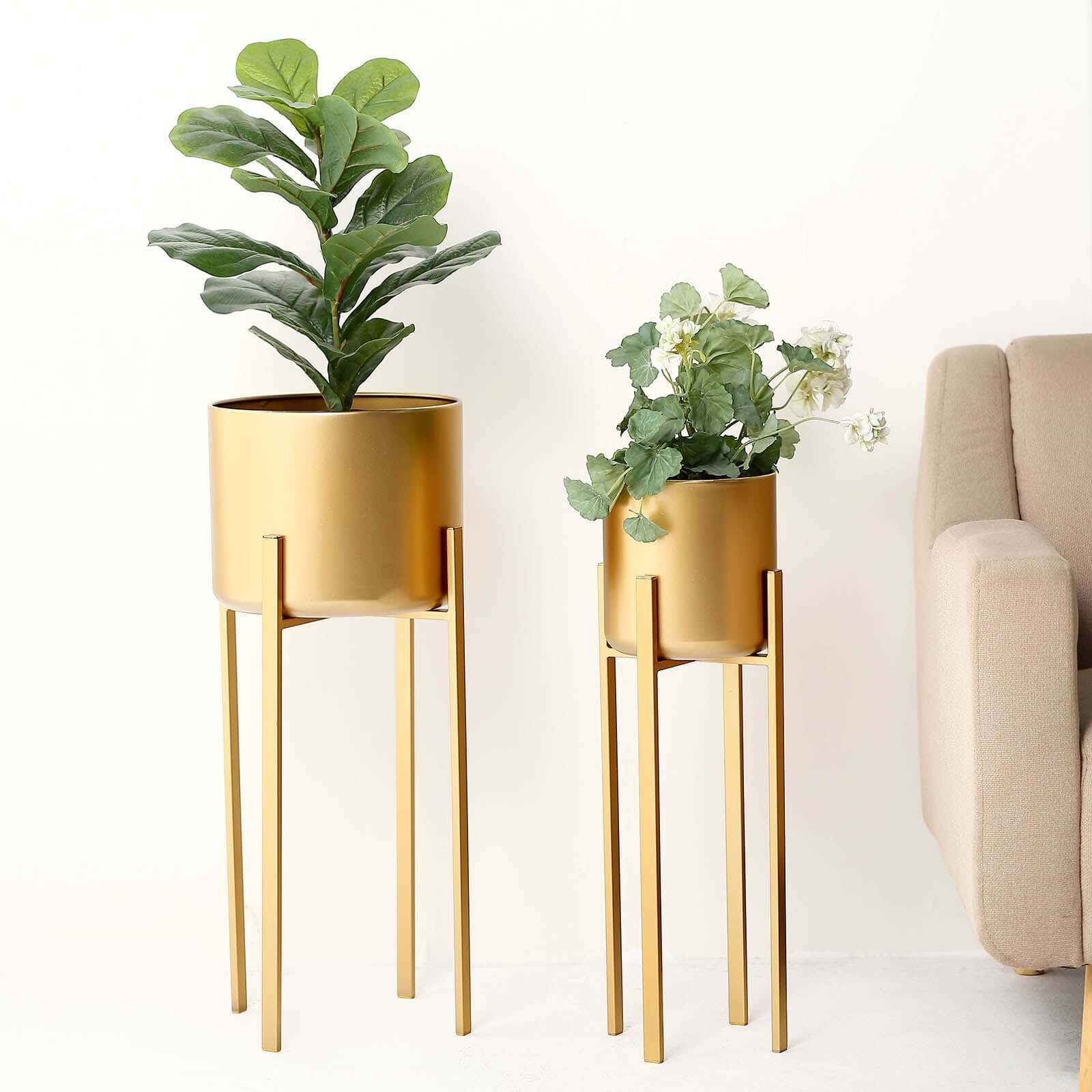 Set of 2 Modern Gold Metal Planter Stands, Decorative Indoor Plant Pots 25