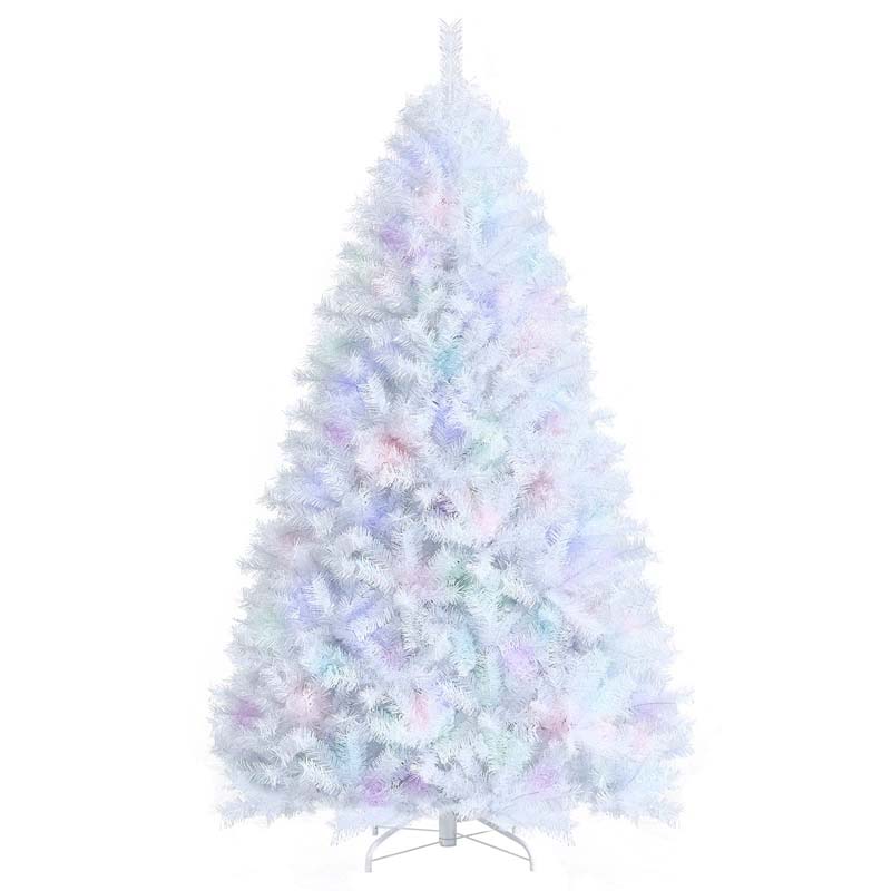 6/7/8FT White Iridescent Hinged Artificial Christmas Tree with 792/1156/1636 Branch Tips & Metal Stand