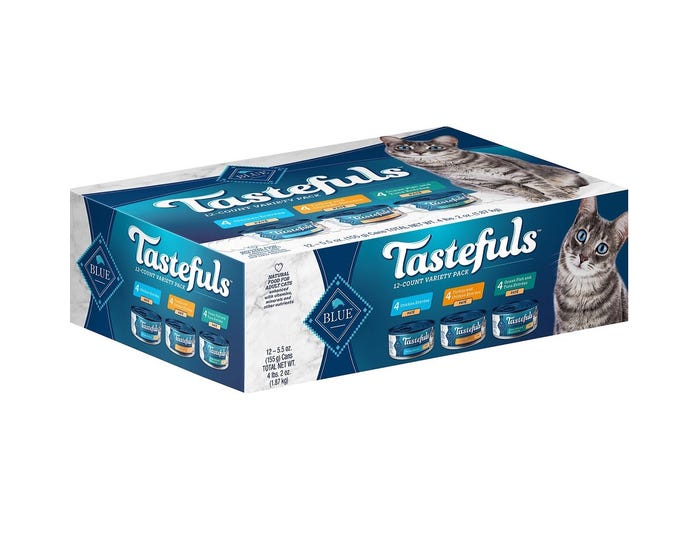 Blue Buffalo Tastefuls Chicken， Turkey  Chicken  Ocean Fish  Tuna Entrées Variety Pack Pate Wet Cat Food， 5.5 oz. Can， 12 Count