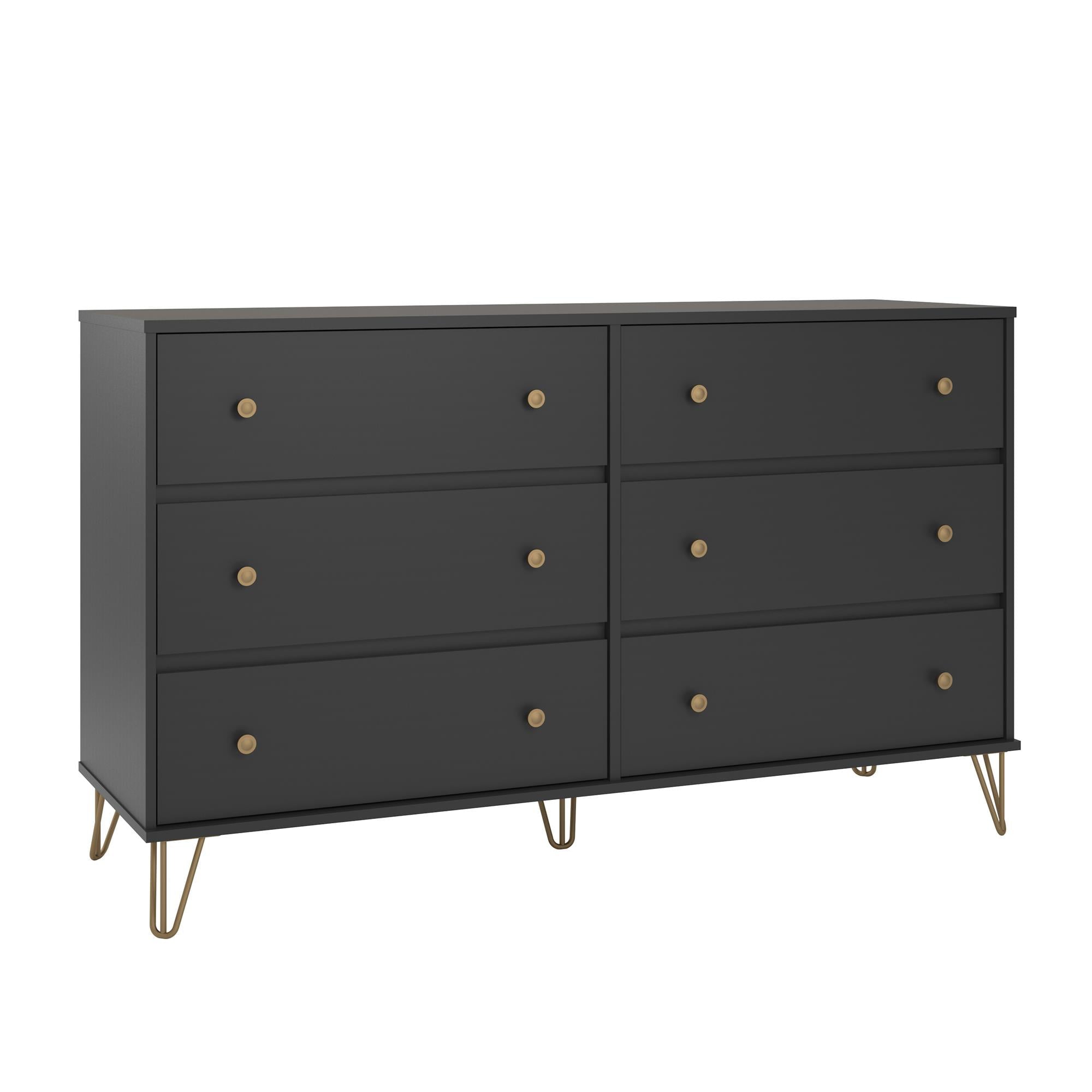 Novogratz Owen Mid-Century modern 6 drawer dresser, Black