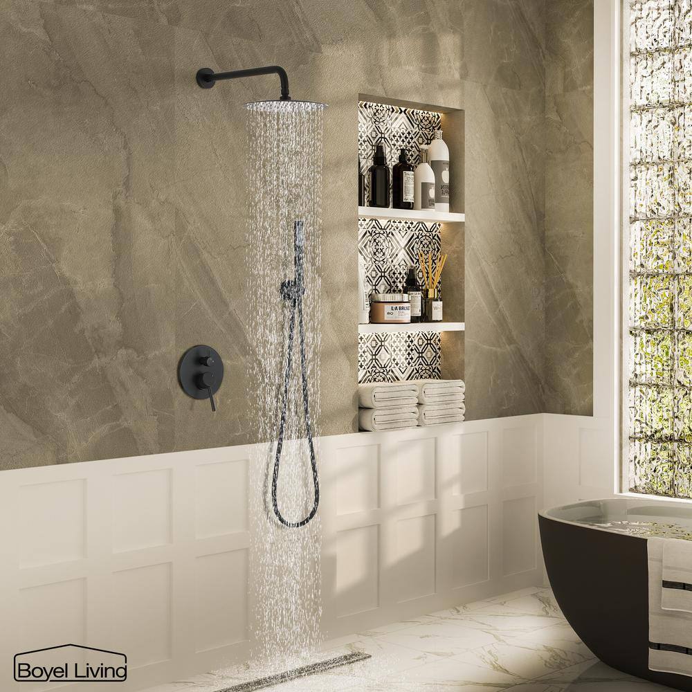 Boyel Living 1-Spray Patterns 10 in. Dual Shower Head and Handheld Shower Head in Matte Black BL0131-10MB