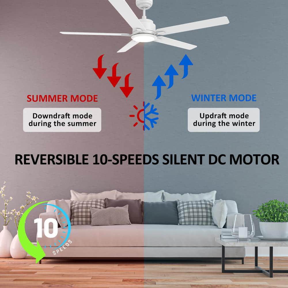 CARRO Essex 60 in Dimmable LED IndoorOutdoor White Smart Ceiling Fan with Light and Remote Works with AlexaGoogle Home