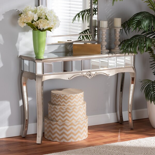 Elgin Glam and Luxe Brushed Wood and Mirrored Glass Console Table