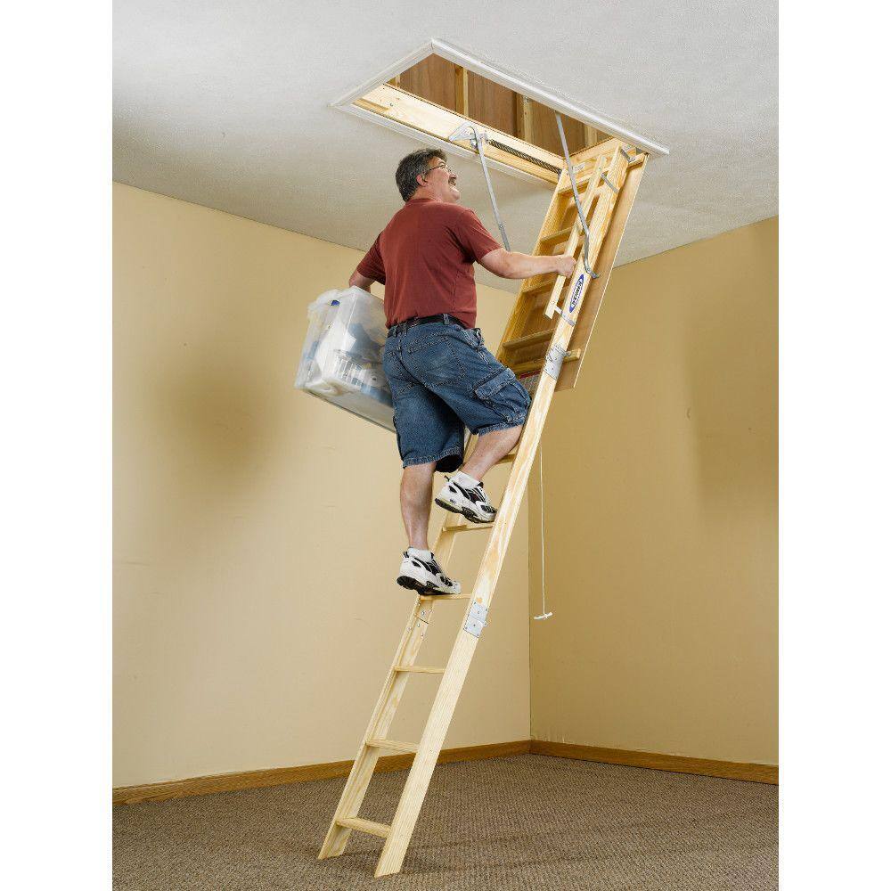 Werner 8 ft. - 10 ft. 22.5 in. x 54 in. Universal Fit Wood Attic Ladder with 250 lb. Maximum Load Capacity WU2210