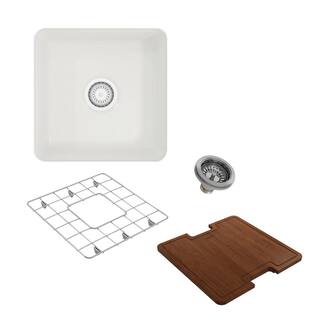 BOCCHI Sotto White Fireclay 18 in. Single Bowl Undermount Kitchen Sink with Cutting Board 1359-001-KIT1