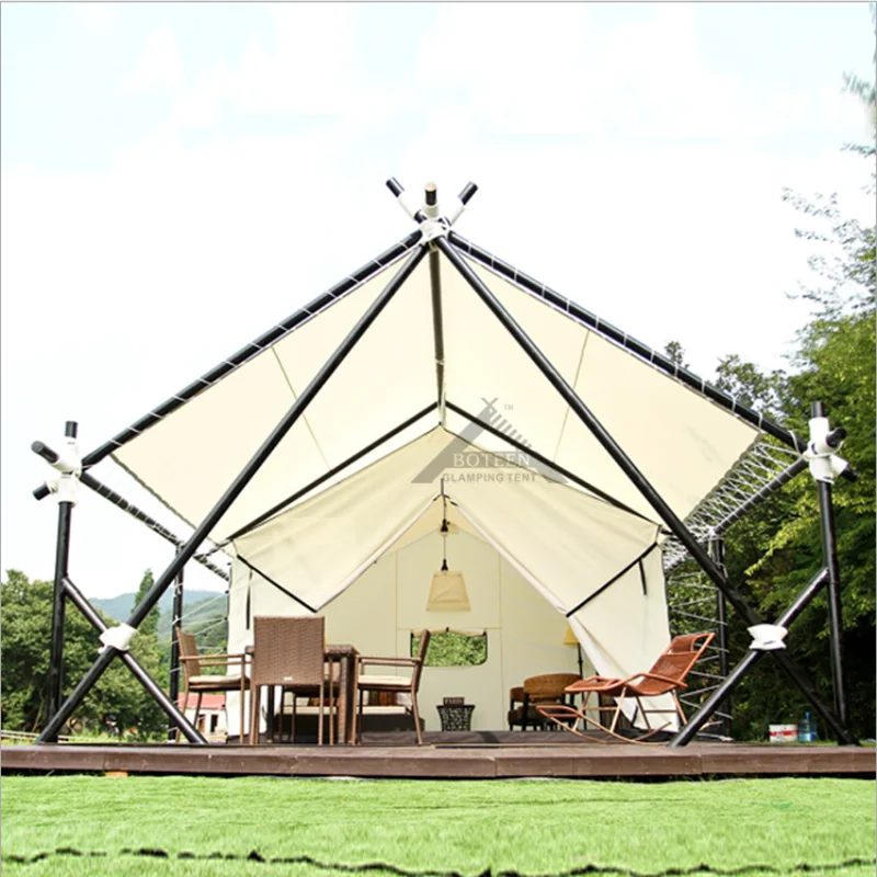 glamping outdoor go hike hotel tent waterproof high quality steel material oxford canvas hotel tent with bathroom for events