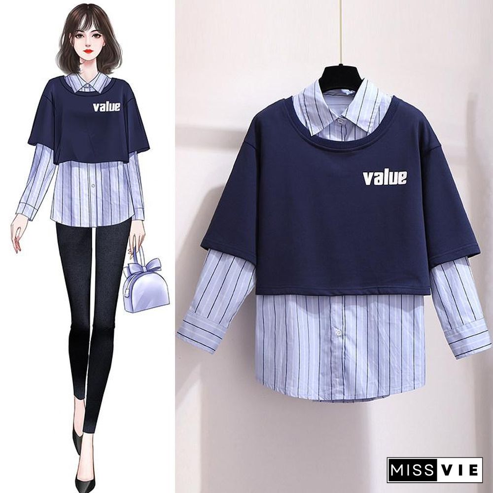 Casual Tees+Stripe V-neck Blouse P10641