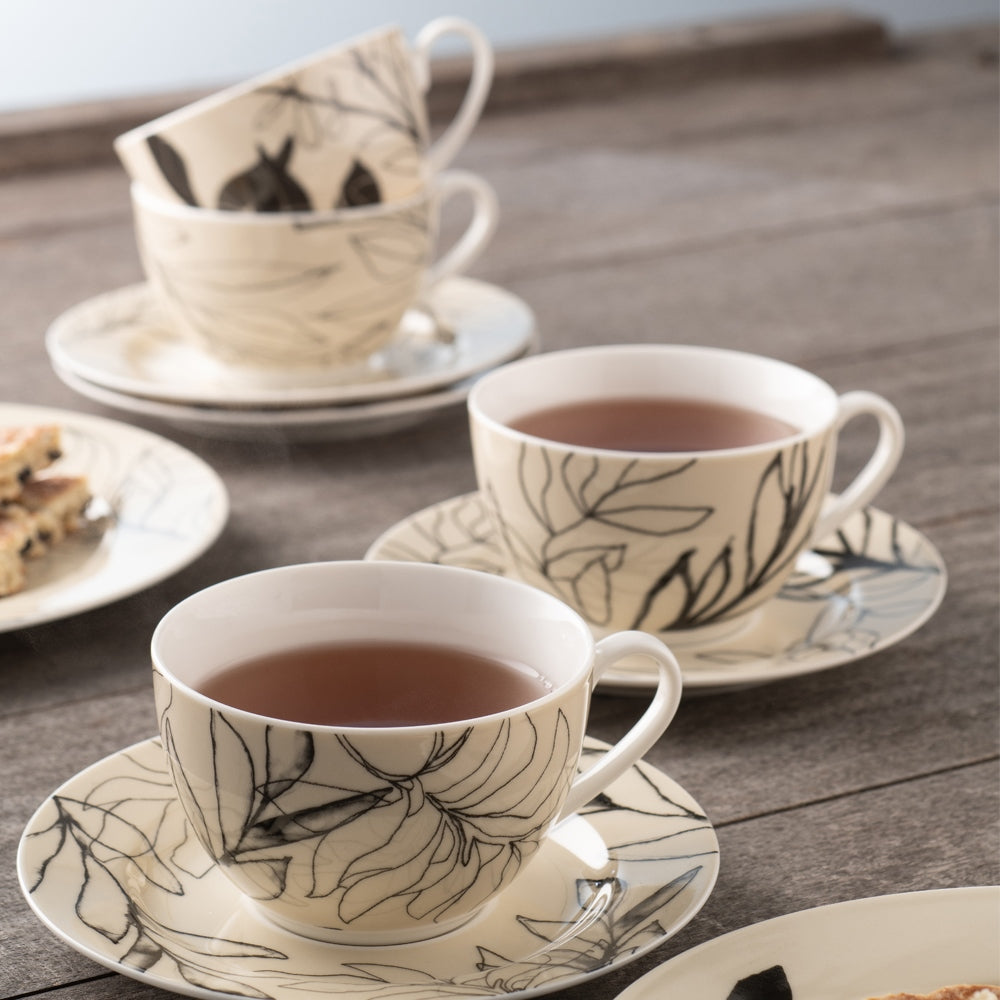 Aynsley Minimal Flora Tea Cups & Saucers Set of 4