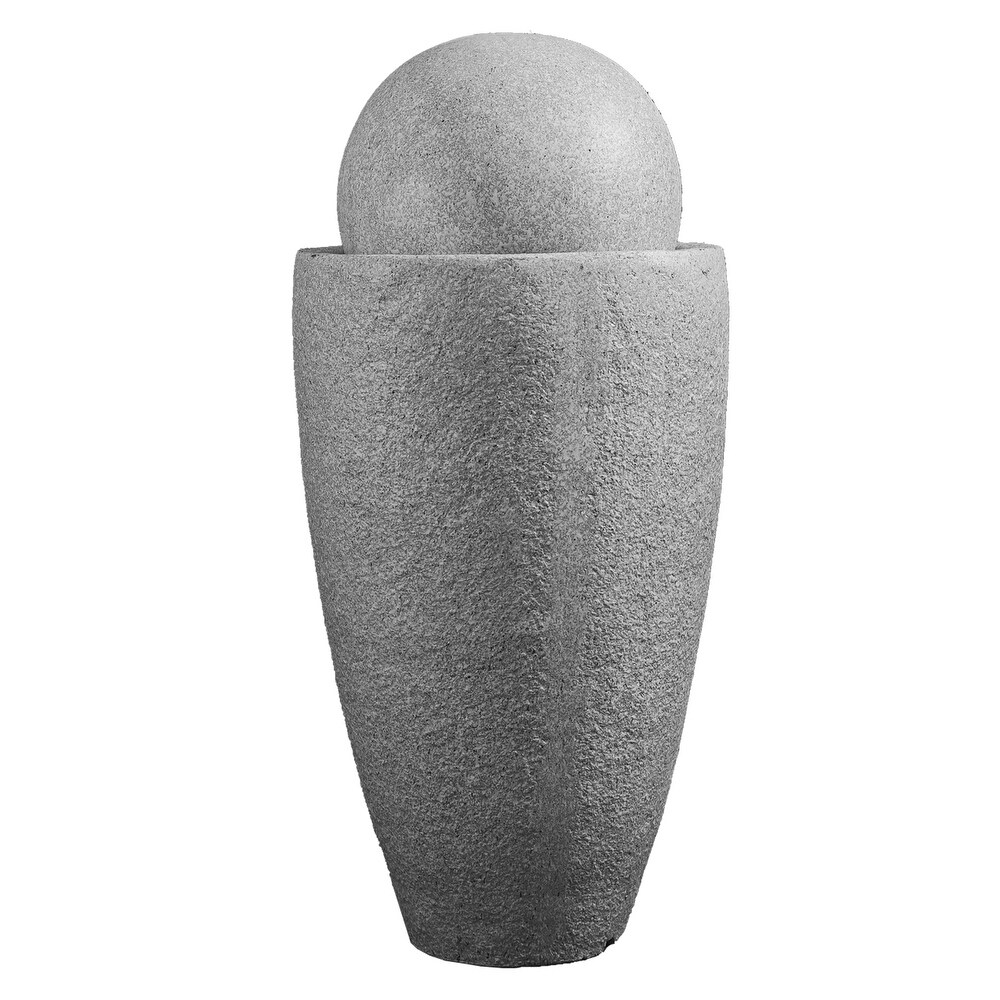 XBrand Modern Stone Textured Round Sphere Water Fountain  LED Lights  25.6 Inch Tall  Grey