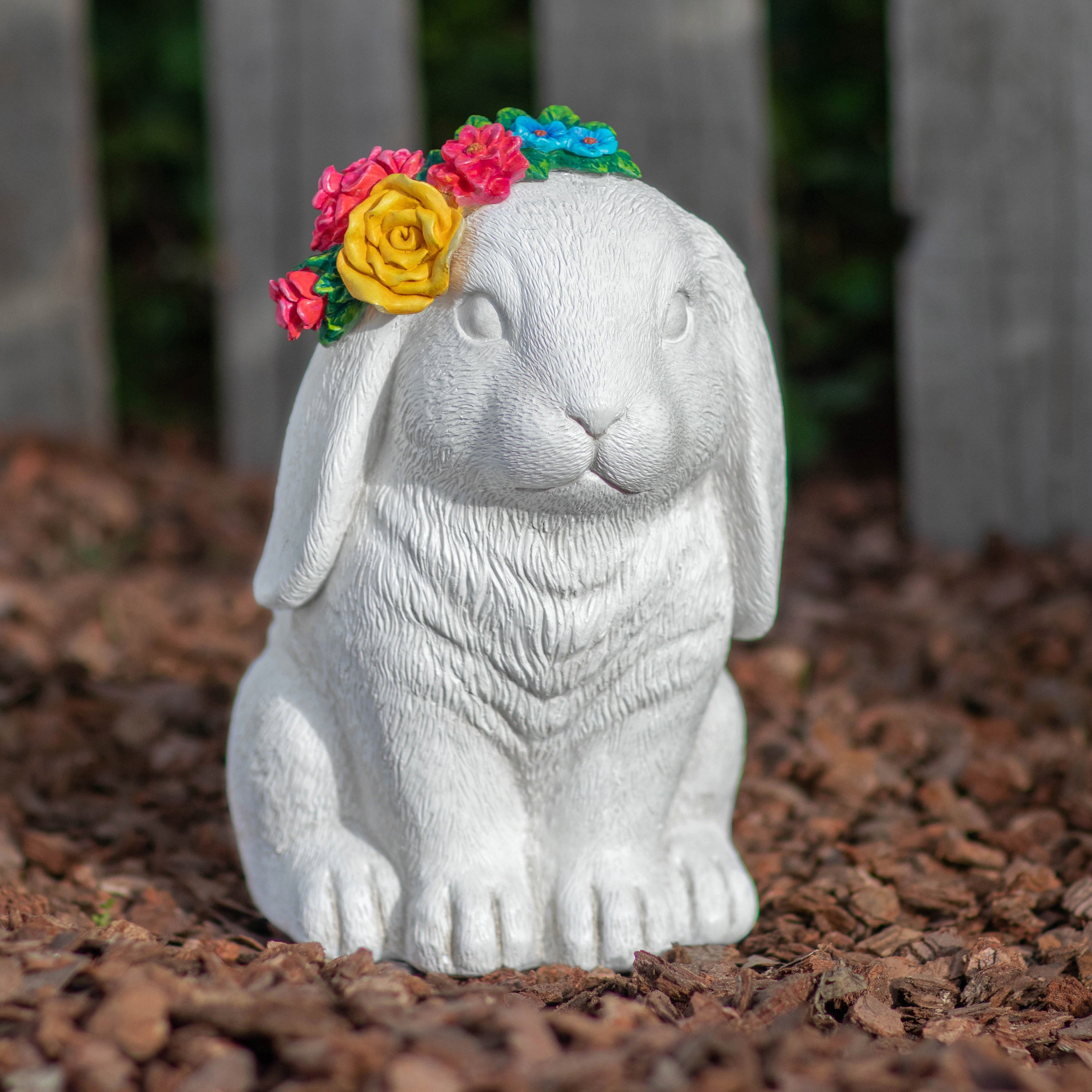 The Pioneer Woman 2 Pack White Bunny Grey Cat Garden Statue, 5.5in L x 6.75in W x 8.75in H