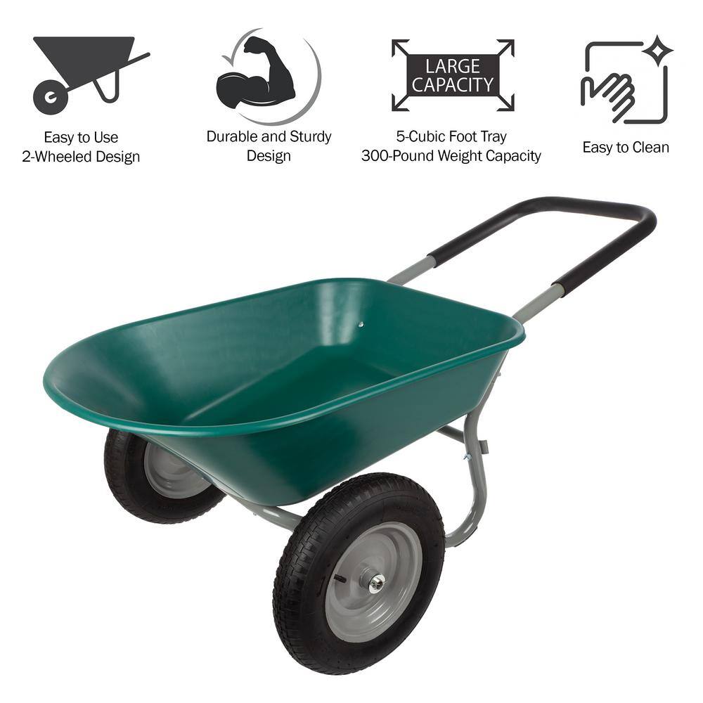 Earth Worth 683664DRC 5 cu. ft. 300 lbs. Weight Capacity Heavy-Duty Dual Wheel Wheelbarrow Garden Cart