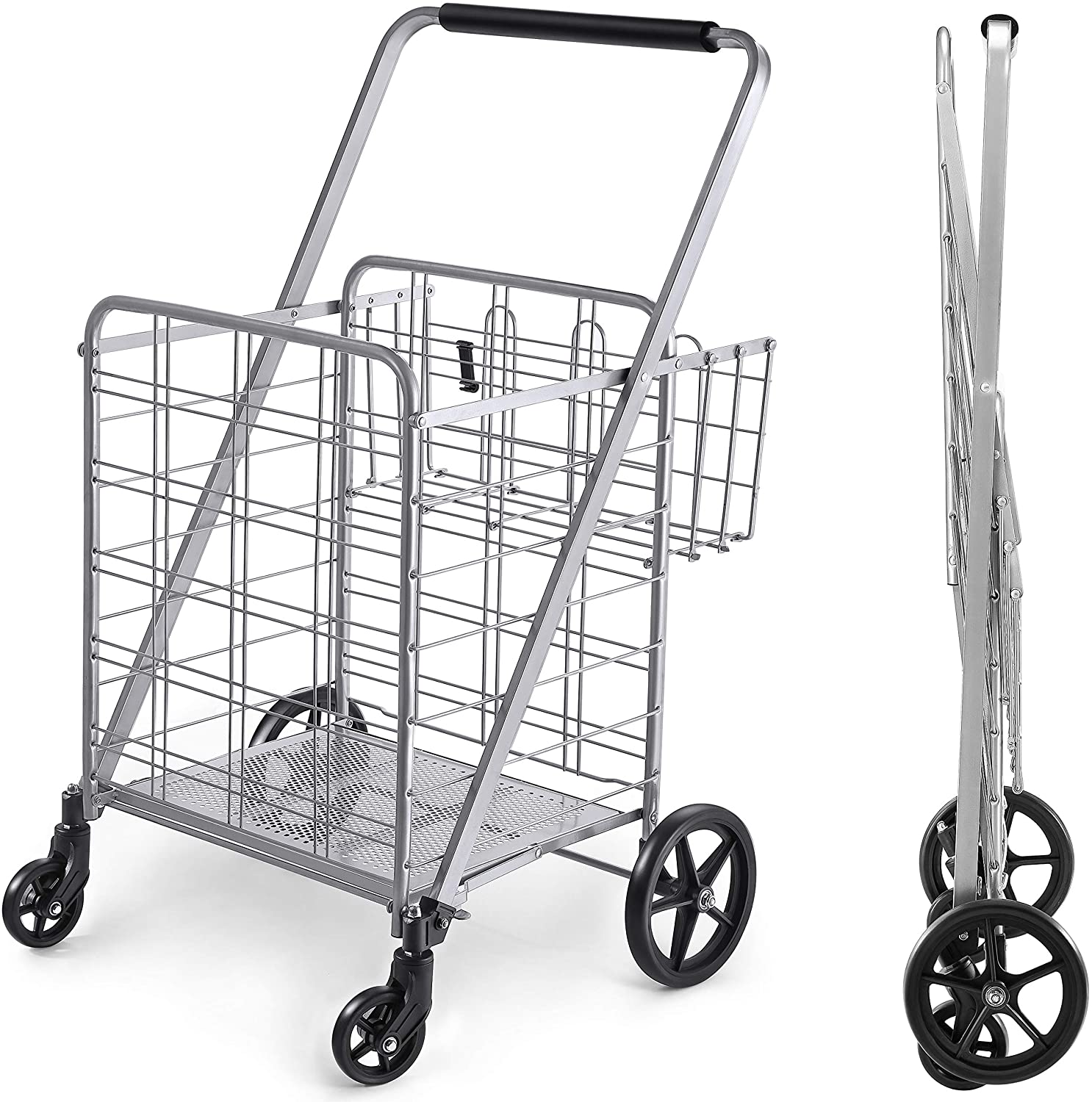 Wellmax Shopping Cart with Wheels, Metal Grocery Cart with Wheels, Shopping Carts For Groceries