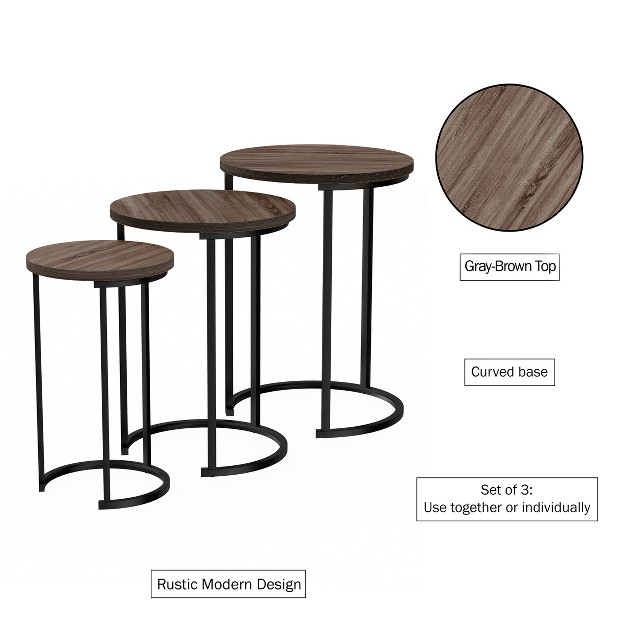 Hasting Home Set Of 3 Round Living Room End Tables Modern Faux Marble Top And Black Metal Base Nesting Tables Or Nightstands