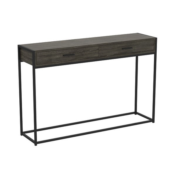 Console Table 48L Dark Grey Wood 2 Drawers Black Metal - 48' x 12' x 32'